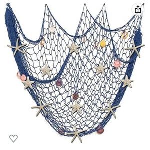 Decorative Fishing Net Blue W/ Assorted Starfish/Shell 79”x59”